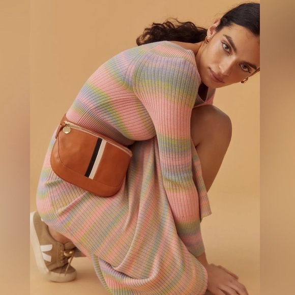 NWOT Anthropologie Daily Practice Rainbow Striped Sweater Midi Dress Pink Combo - Picture 4 of 6